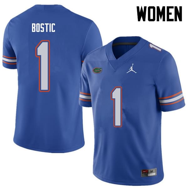 NCAA Florida Gators Jonathan Bostic Women's #1 Jordan Brand Royal Stitched Authentic College Football Jersey OAK6464KJ